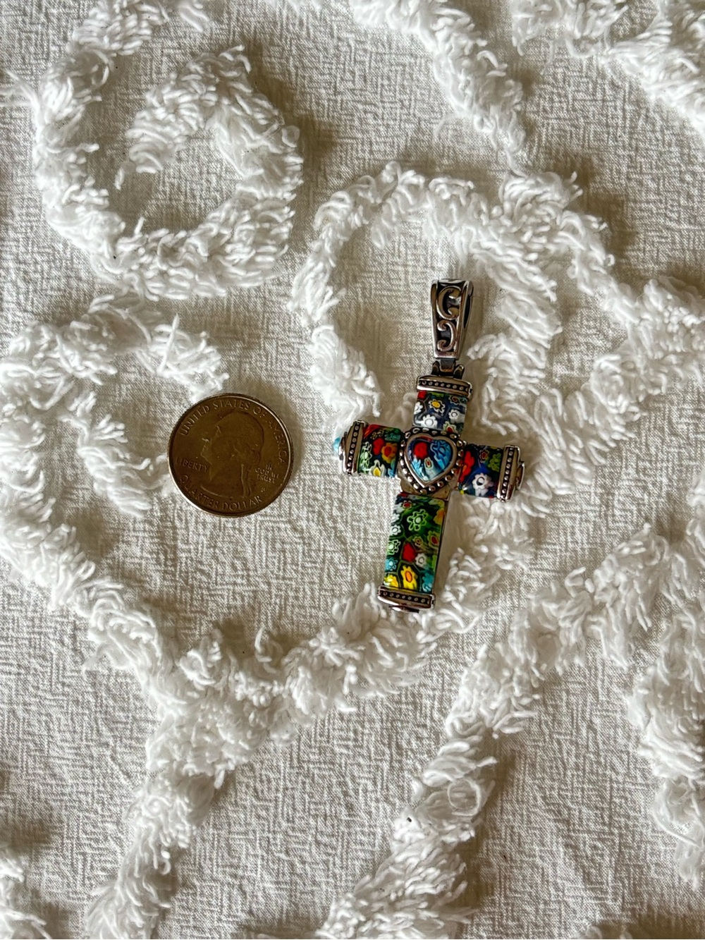 Multicolor Floral Murano Glass Millefiori Cross Pendant